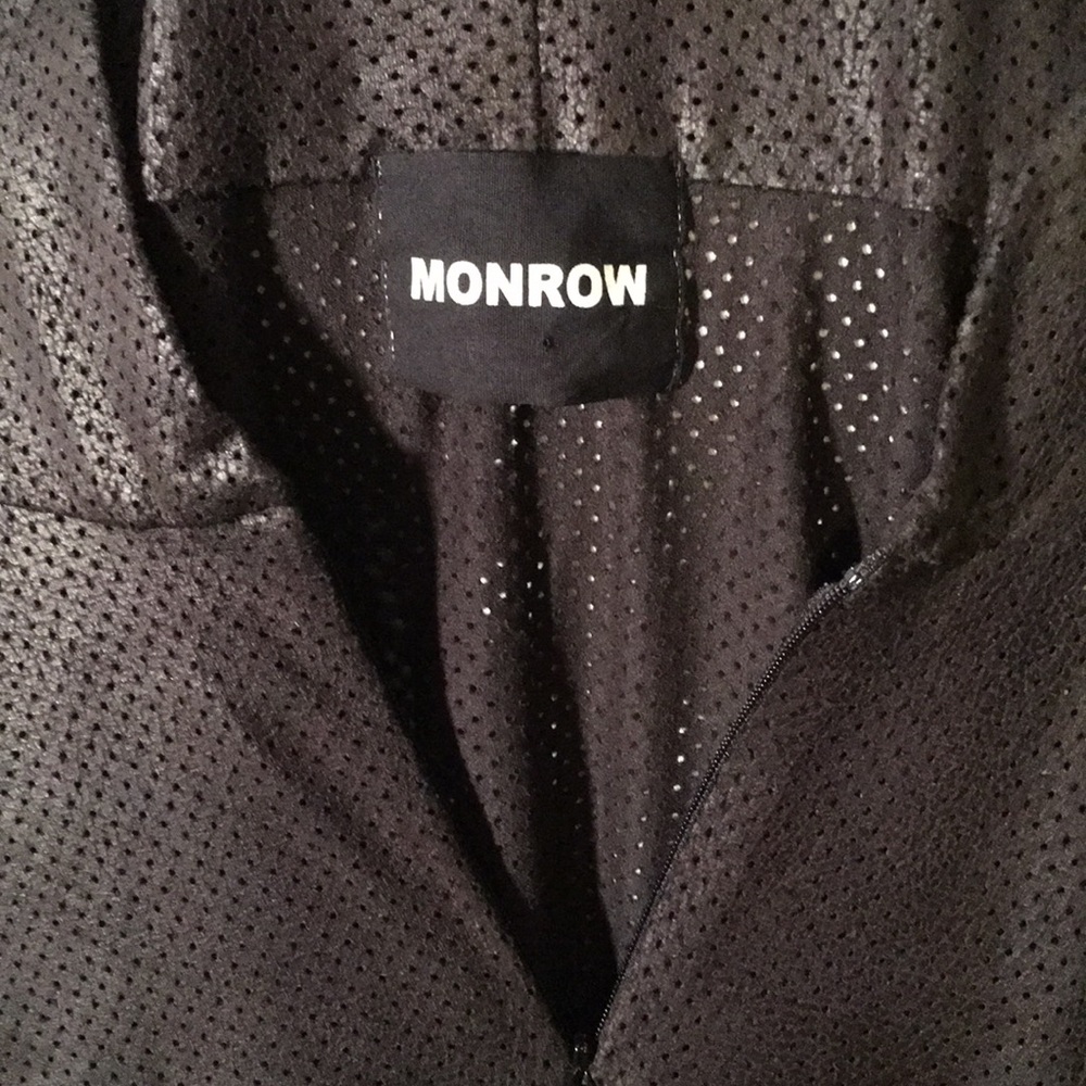 Monrow Black Perforated Faux Suede Hoodie NWOT